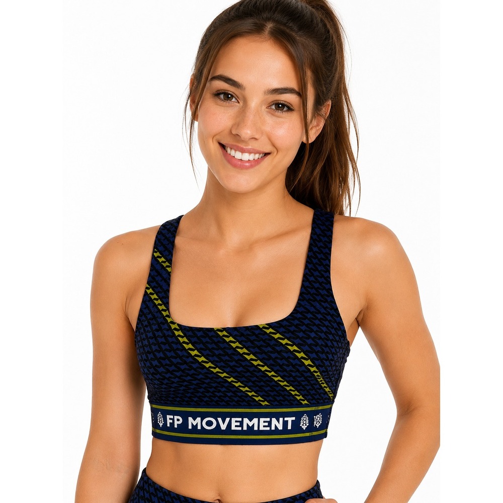 Free People Movement Sports Bra Top Logo Womens S Blue Racerback ‎ Activewear